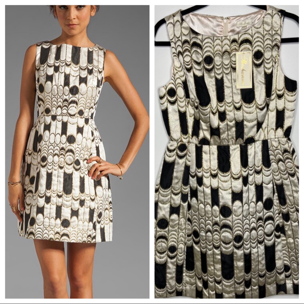 Shoshanna Jacquard Johanna Sheath Dress Beige Navy Blue Size 6
